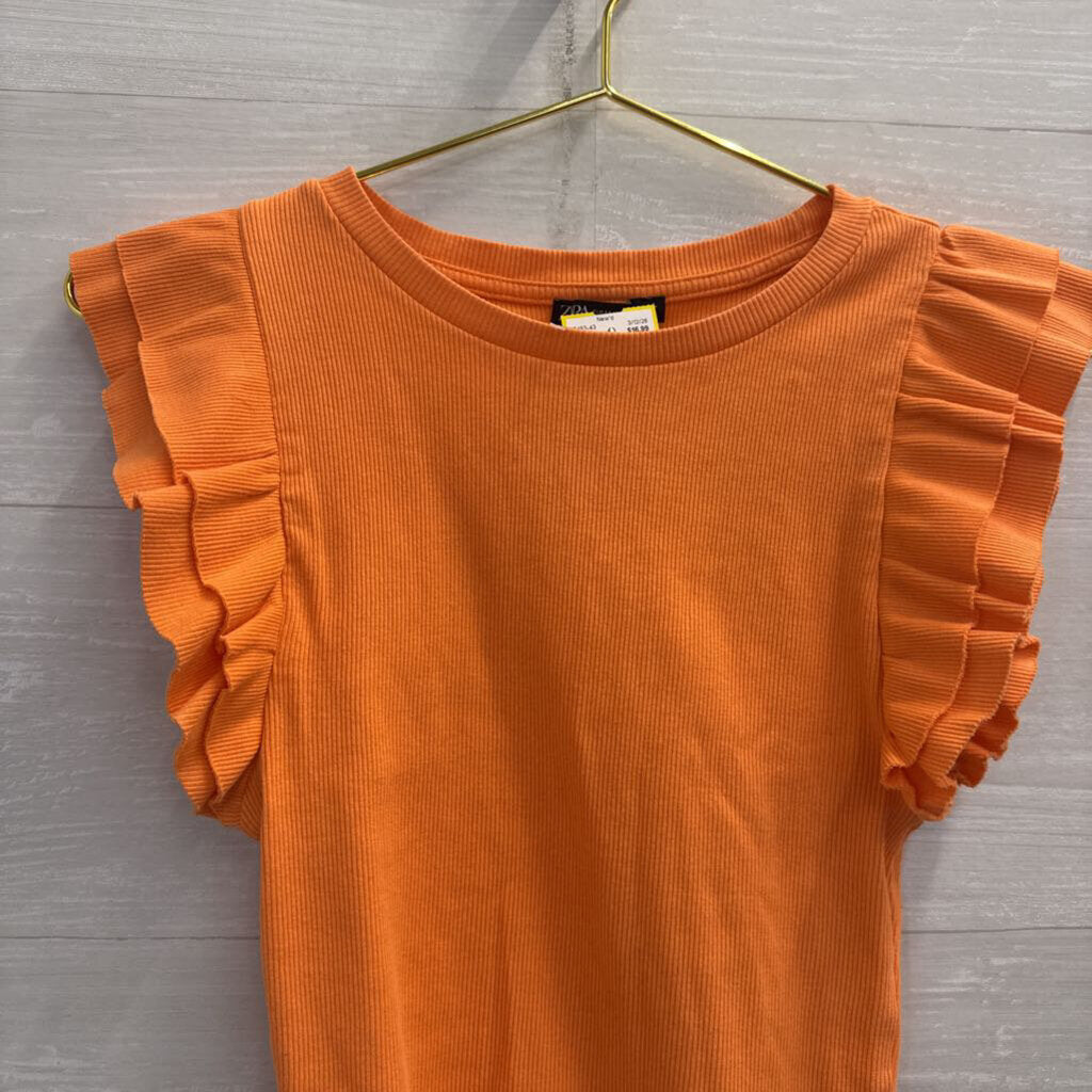 Zara Orange Cropped Short Ruffle Sleeve Top Medium