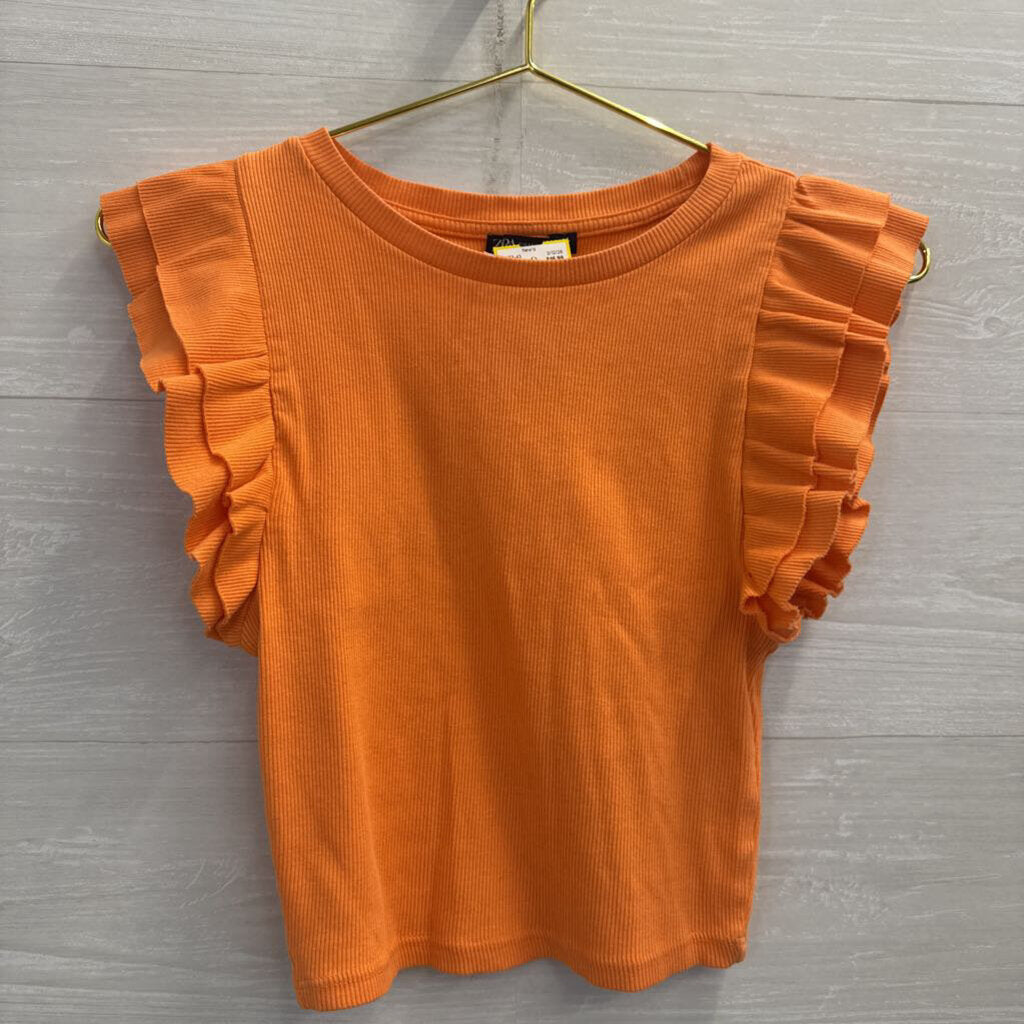 Zara Orange Cropped Short Ruffle Sleeve Top Medium