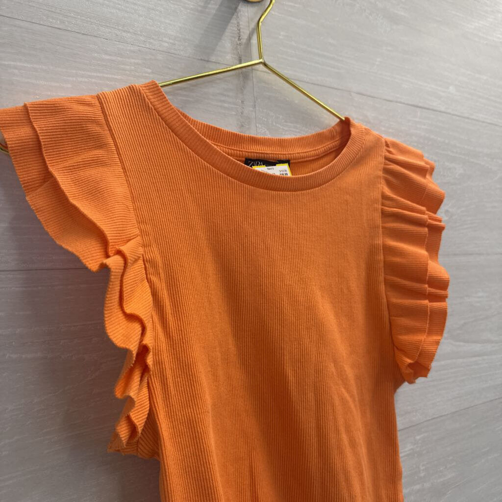 Zara Orange Cropped Short Ruffle Sleeve Top Medium