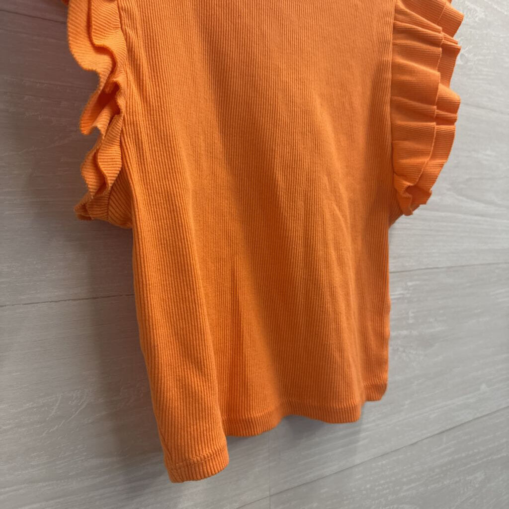 Zara Orange Cropped Short Ruffle Sleeve Top Medium