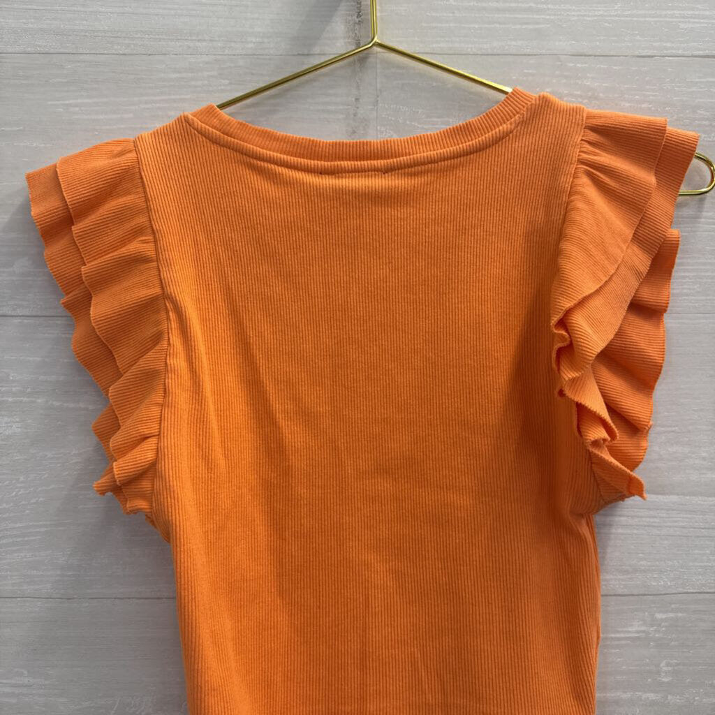 Zara Orange Cropped Short Ruffle Sleeve Top Medium