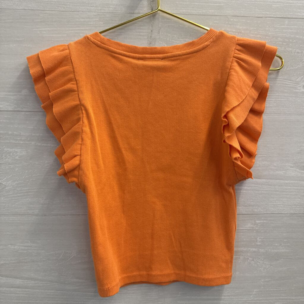 Zara Orange Cropped Short Ruffle Sleeve Top Medium