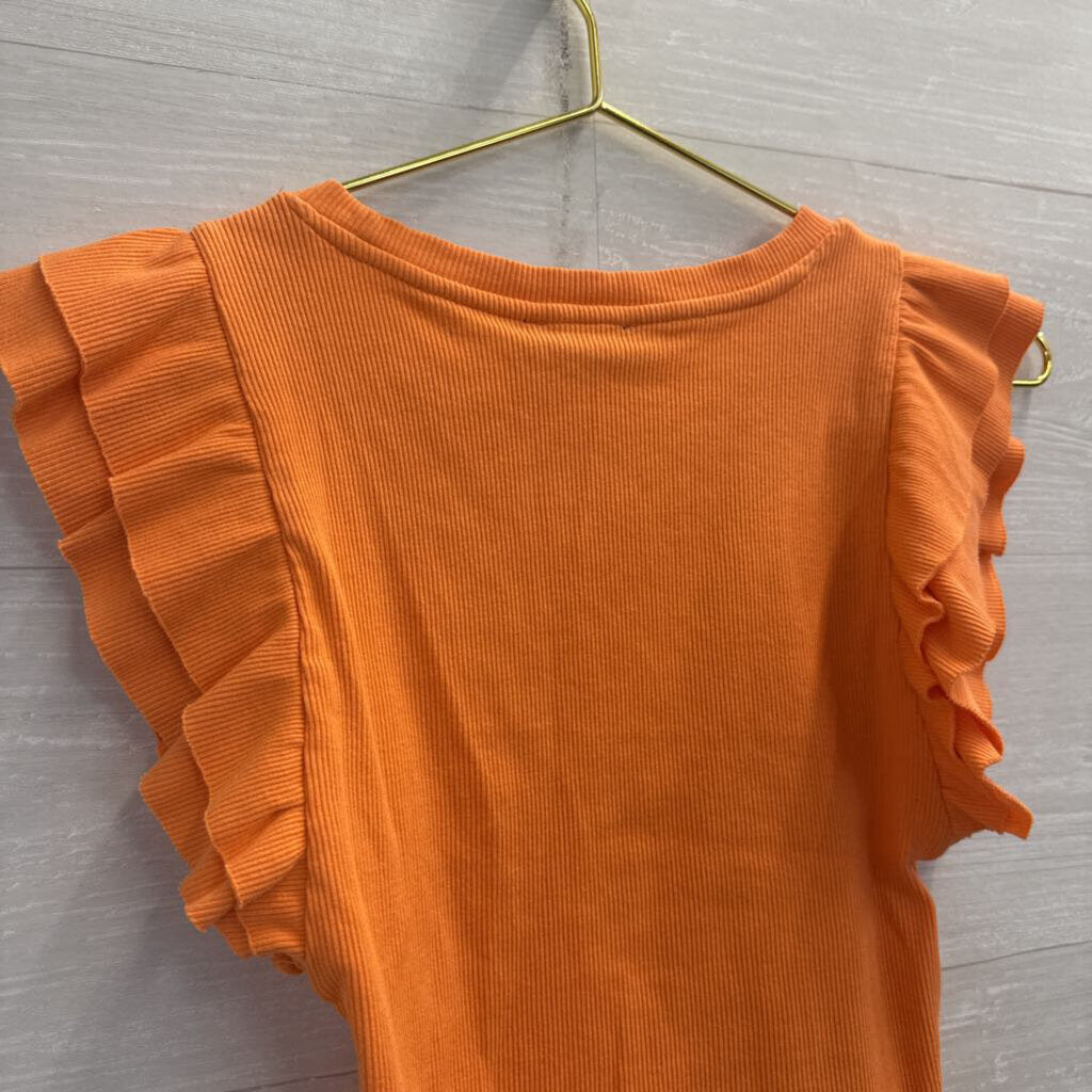 Zara Orange Cropped Short Ruffle Sleeve Top Medium