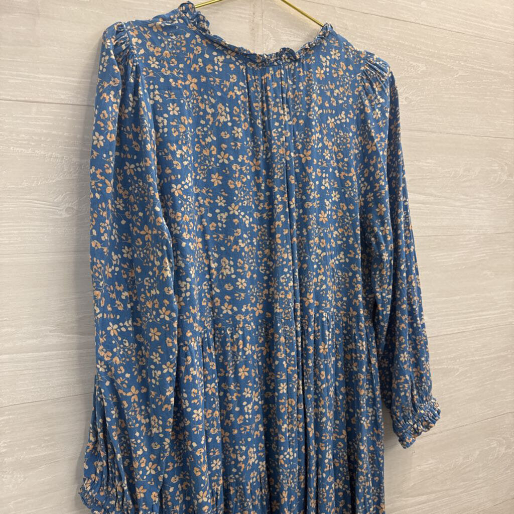 Piper and Scoot Blue/ Beige Floral Print Long Sleeve Maxi Dress Large