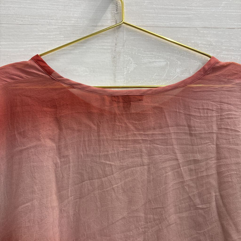 Eileen Fisher Orange Sheer 100% Silk Short Sleeve Top Small
