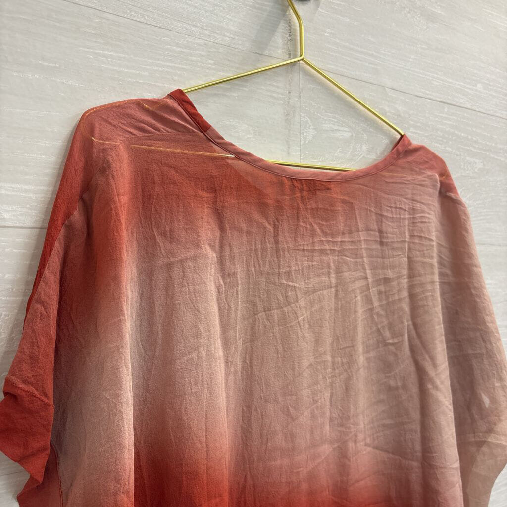 Eileen Fisher Orange Sheer 100% Silk Short Sleeve Top Small