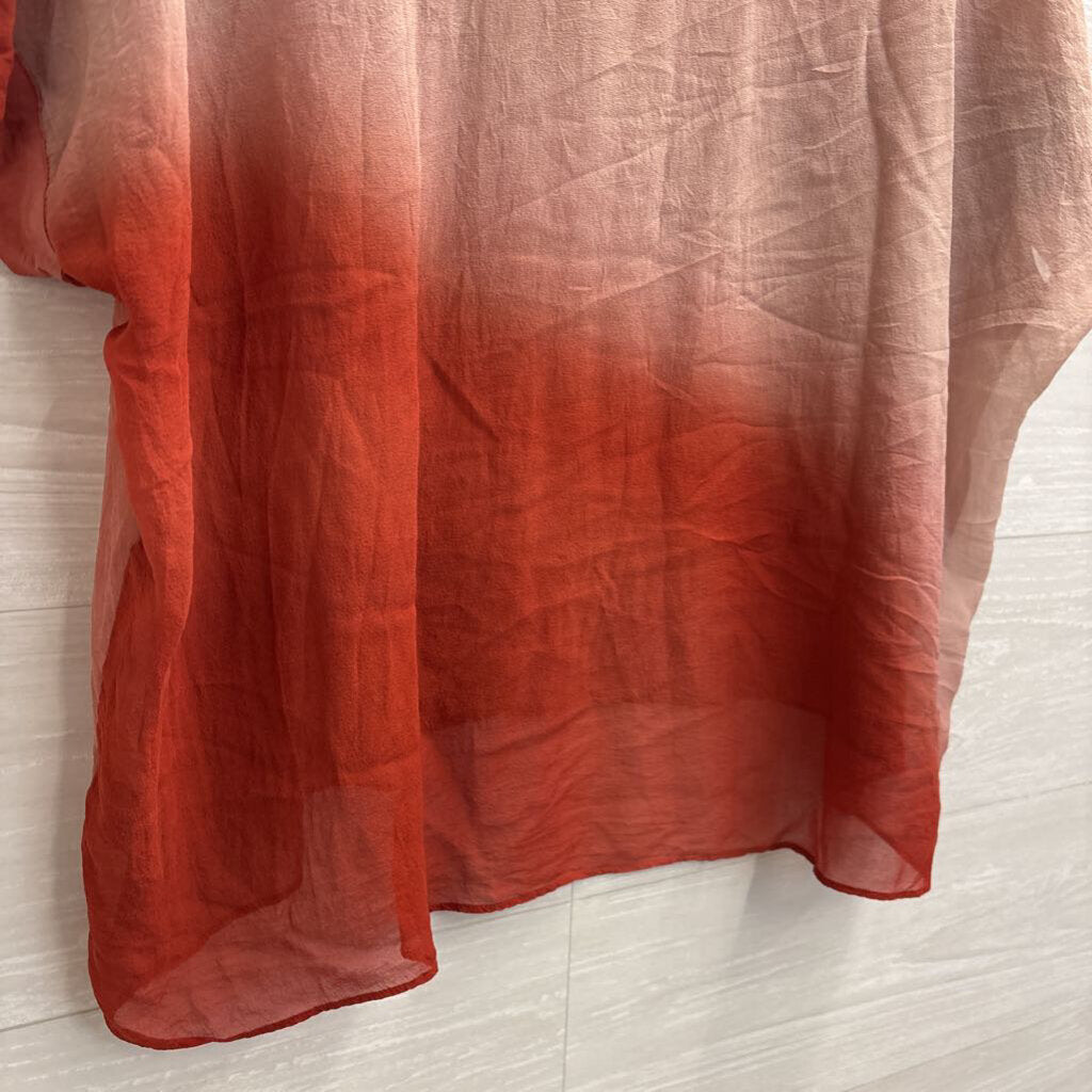 Eileen Fisher Orange Sheer 100% Silk Short Sleeve Top Small