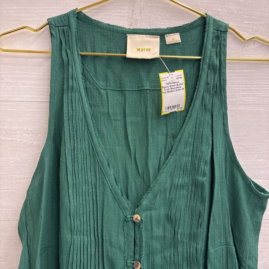 Maeve Green Button Front Sleeveless Top Medium