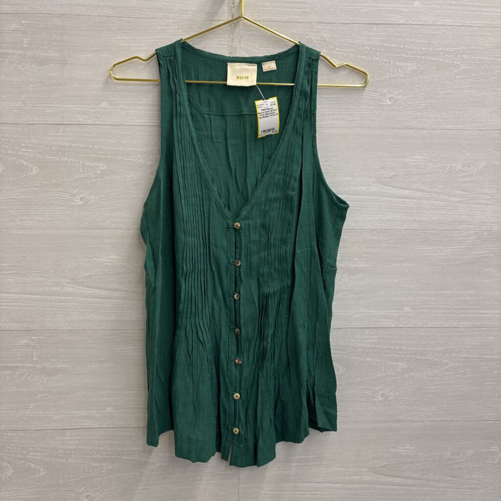 Maeve Green Button Front Sleeveless Top Medium