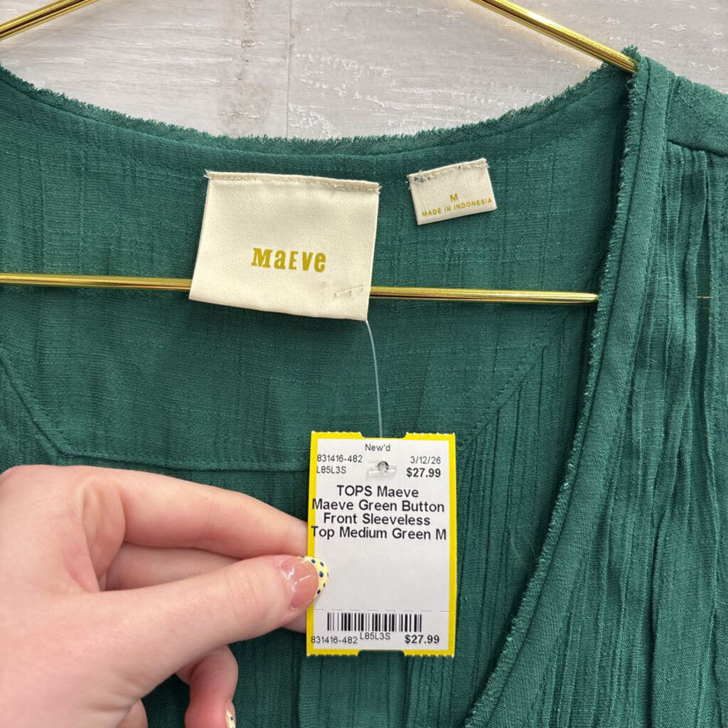 Maeve Green Button Front Sleeveless Top Medium