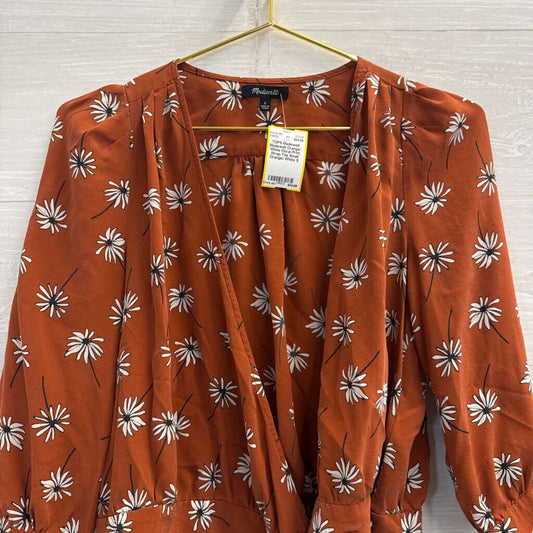 Madewell Orange/ White Floral Print Wrap Top Small