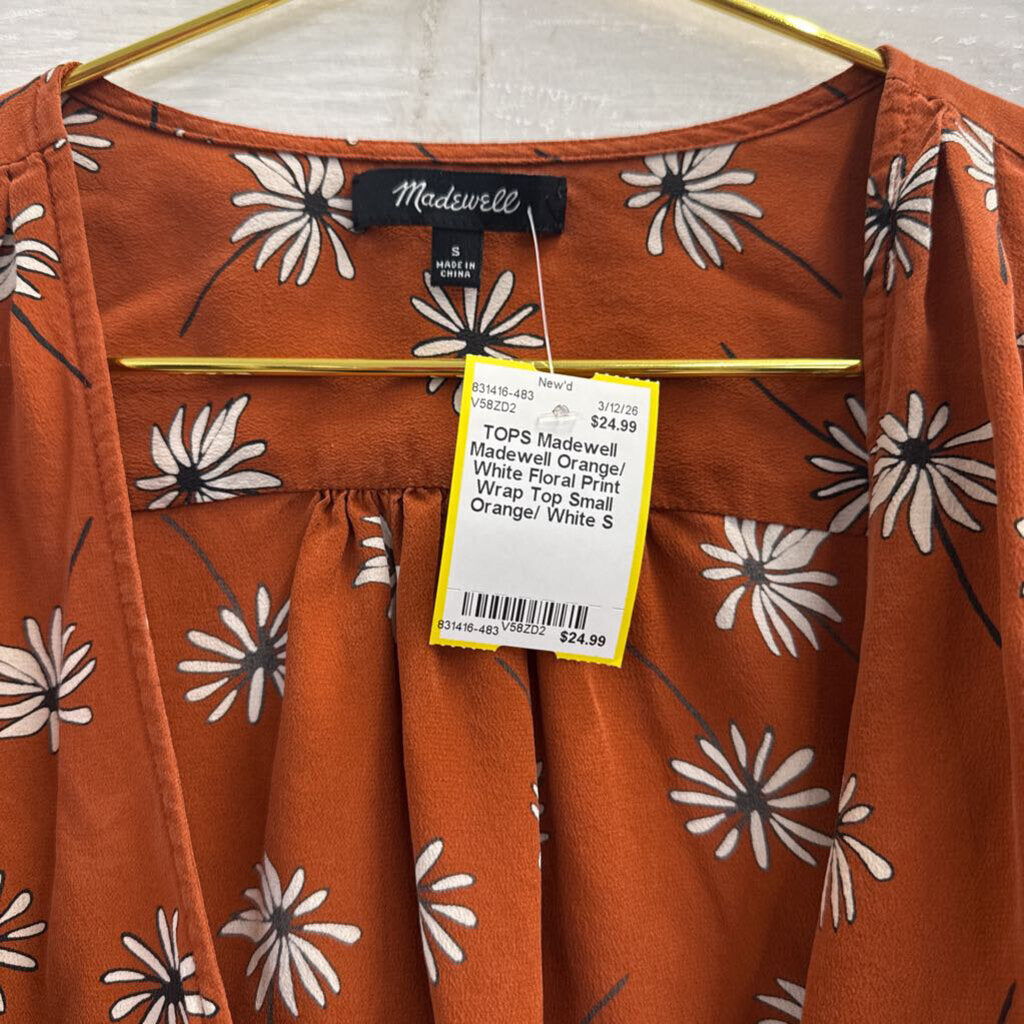 Madewell Orange/ White Floral Print Wrap Top Small