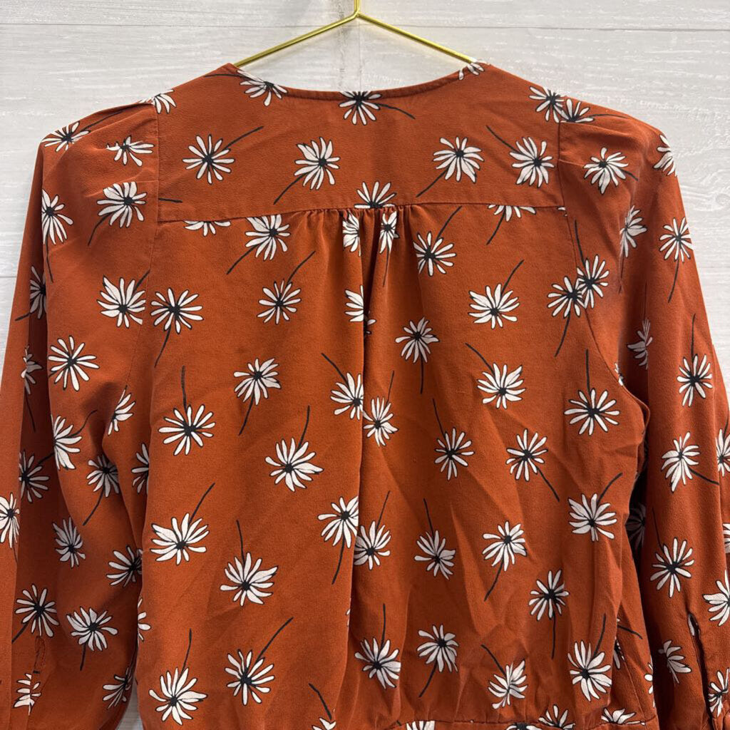 Madewell Orange/ White Floral Print Wrap Top Small