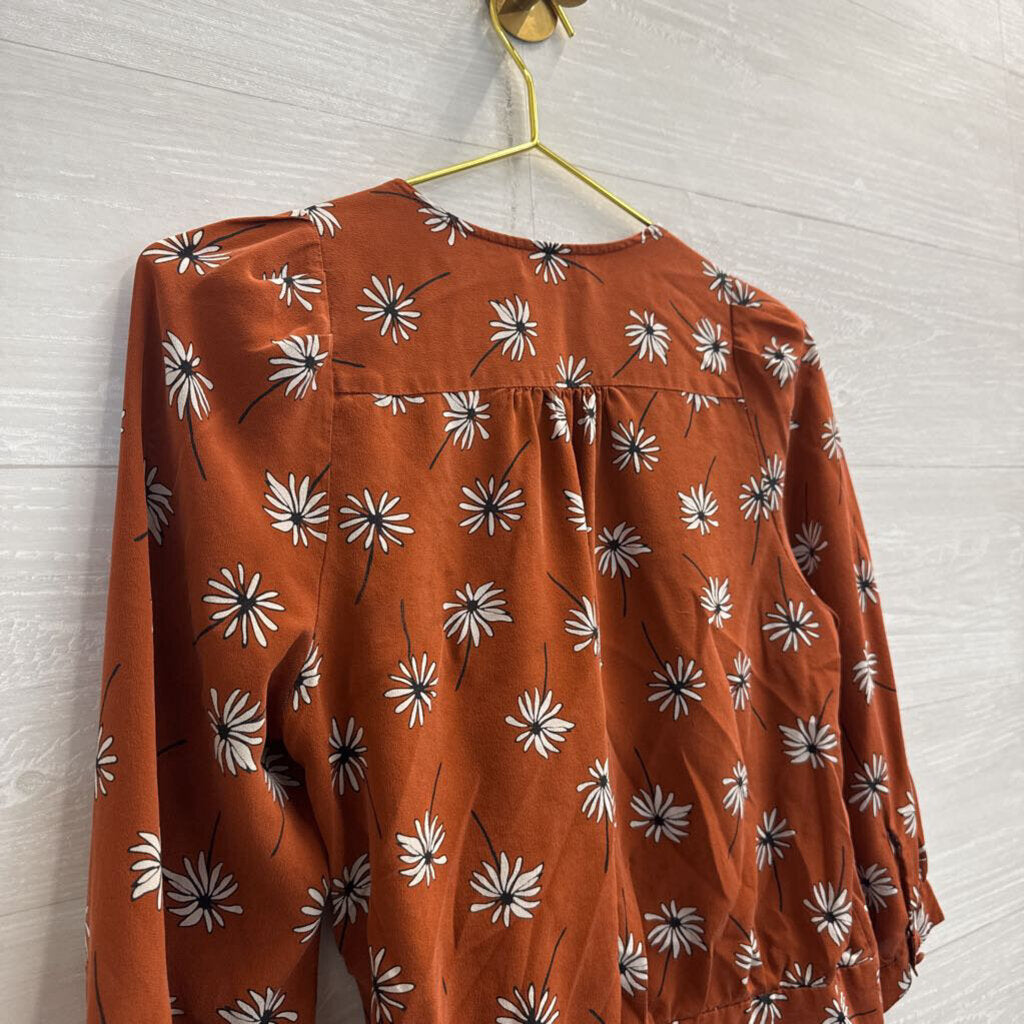 Madewell Orange/ White Floral Print Wrap Top Small