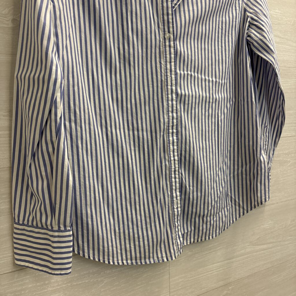 Worthington Blue/ White Striped Long Sleeve Button Down Top Large