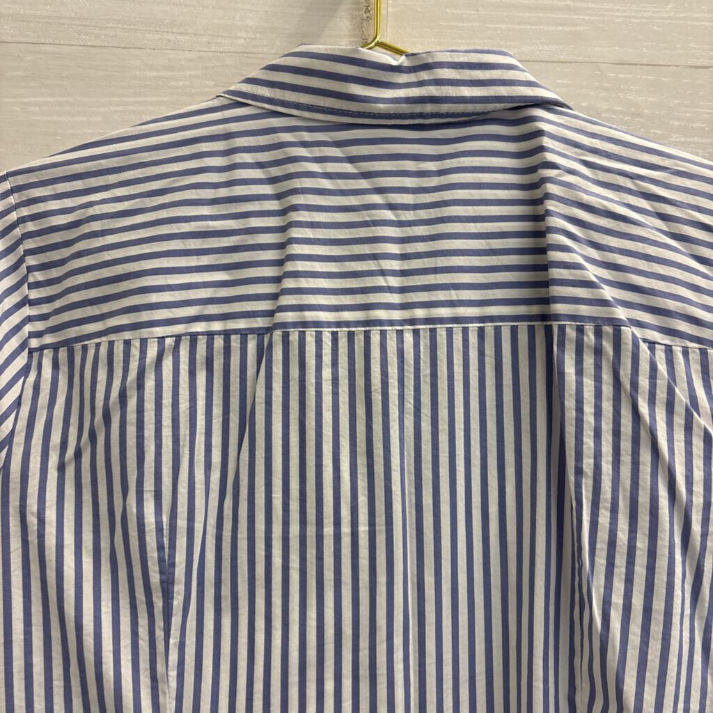 Worthington Blue/ White Striped Long Sleeve Button Down Top Large