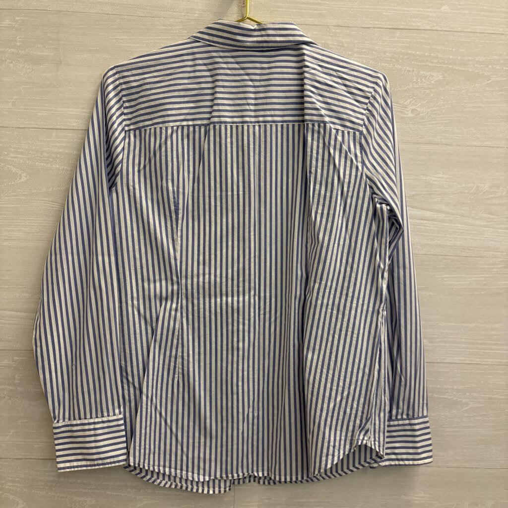 Worthington Blue/ White Striped Long Sleeve Button Down Top Large