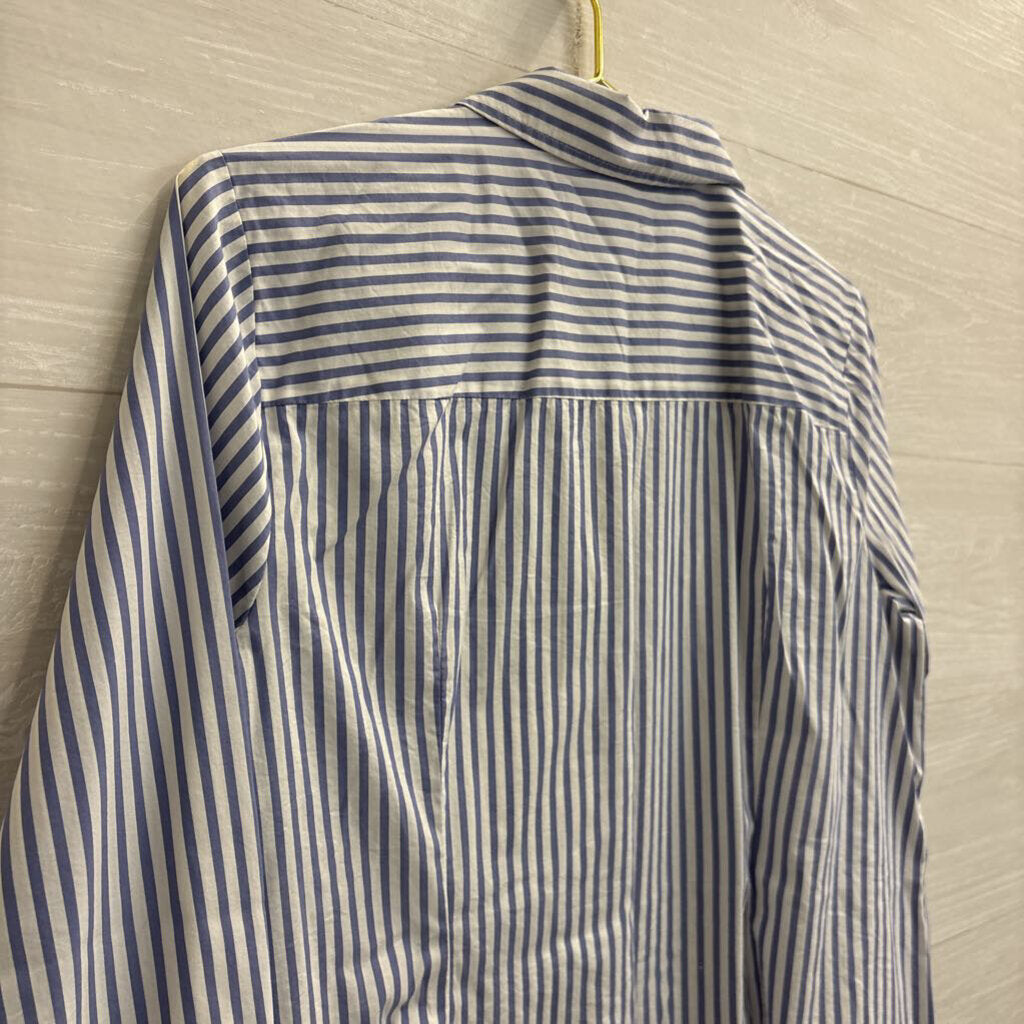Worthington Blue/ White Striped Long Sleeve Button Down Top Large