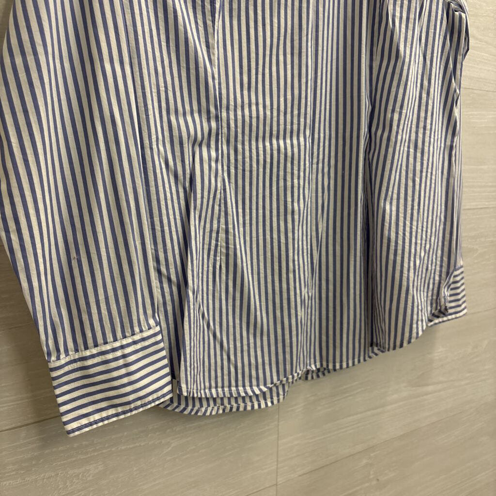Worthington Blue/ White Striped Long Sleeve Button Down Top Large