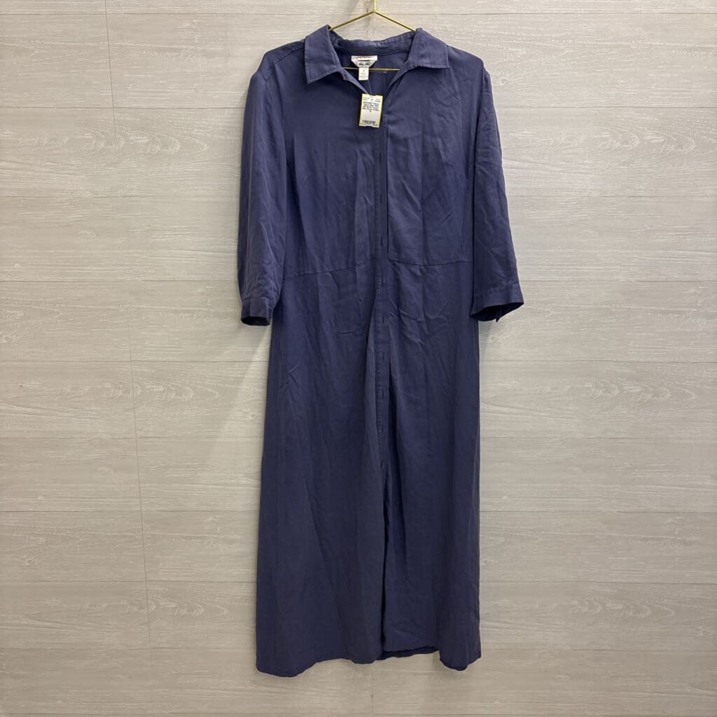 Talbots Blue 100% Silk Button Down Maxi Dress 12