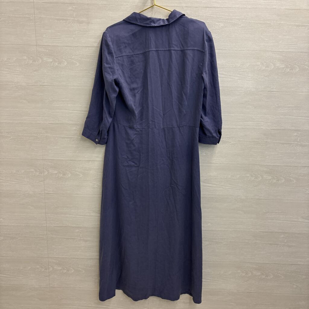 Talbots Blue 100% Silk Button Down Maxi Dress 12