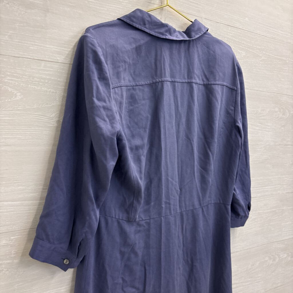 Talbots Blue 100% Silk Button Down Maxi Dress 12