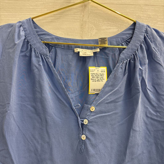 Max Studio Blue 100% Silk Long Sleeve Top Extra Large