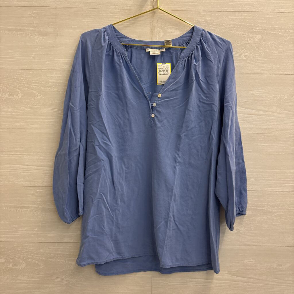 Max Studio Blue 100% Silk Long Sleeve Top Extra Large
