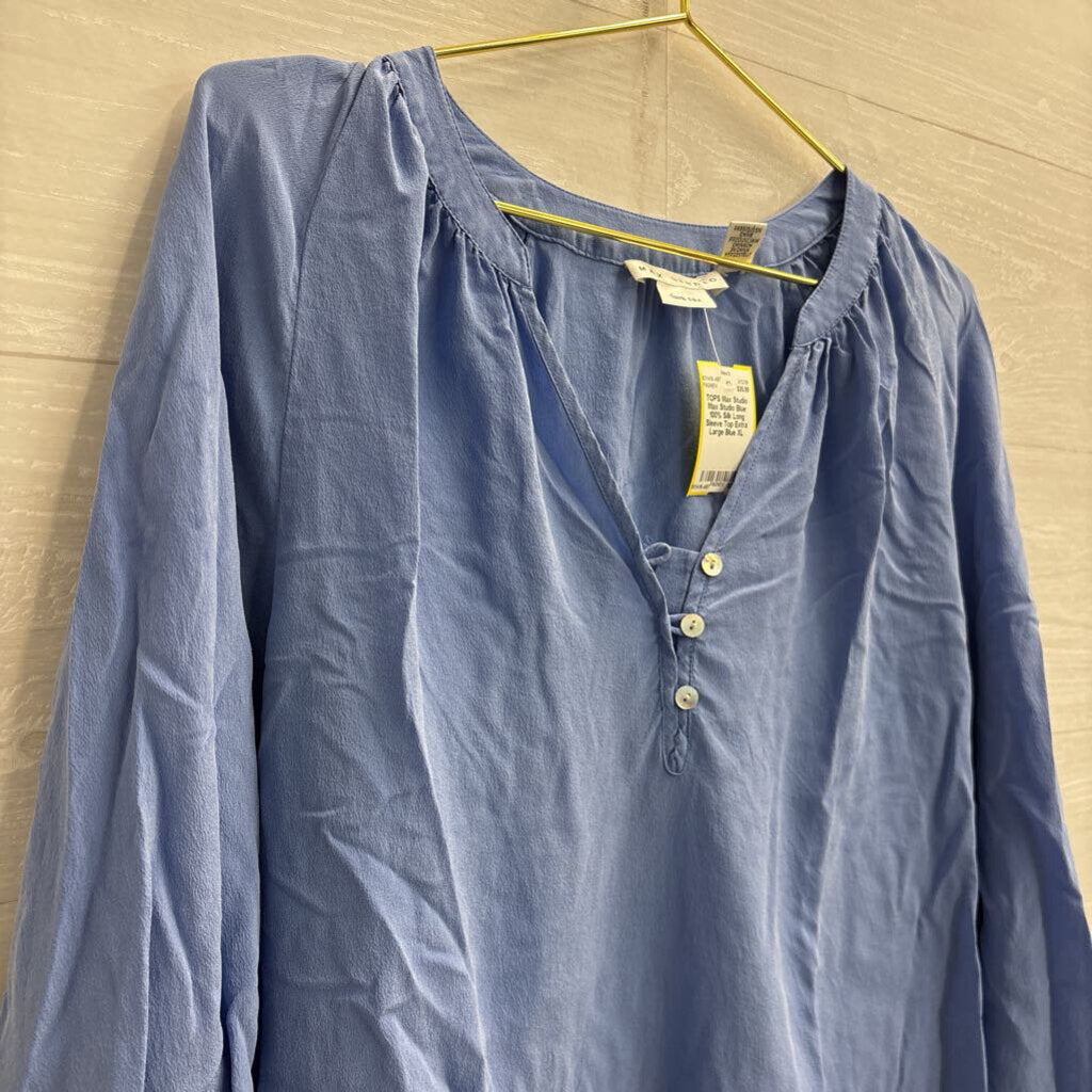 Max Studio Blue 100% Silk Long Sleeve Top Extra Large