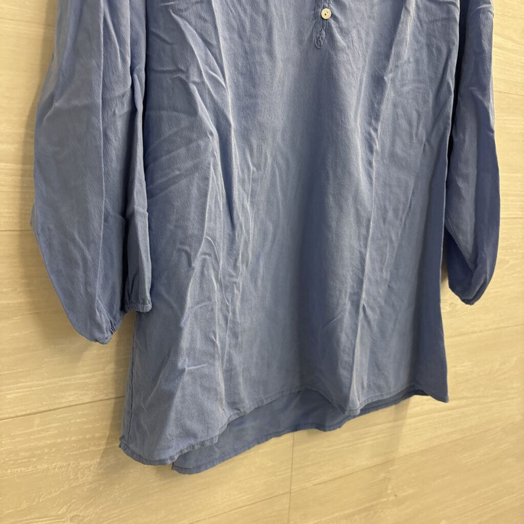 Max Studio Blue 100% Silk Long Sleeve Top Extra Large