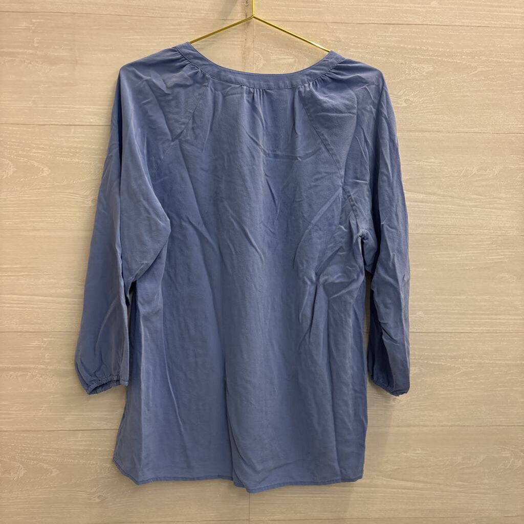 Max Studio Blue 100% Silk Long Sleeve Top Extra Large
