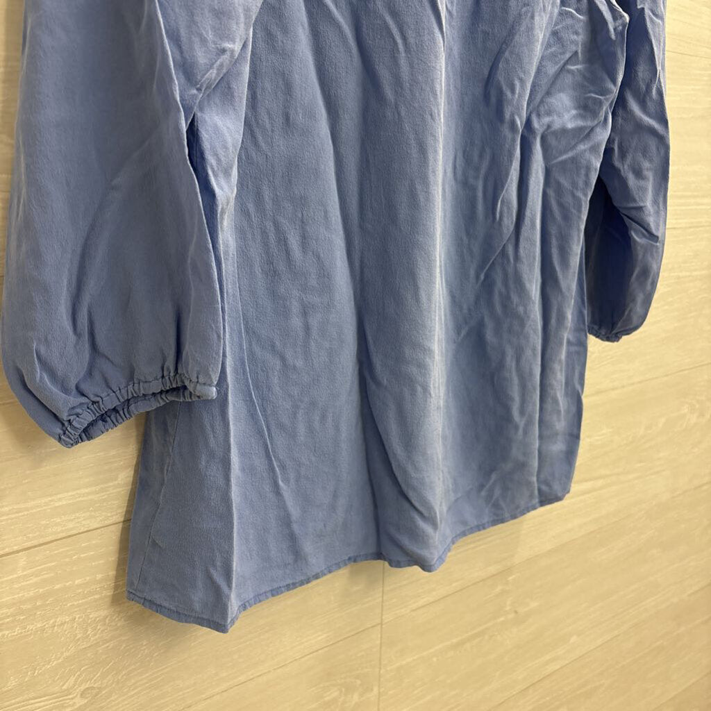 Max Studio Blue 100% Silk Long Sleeve Top Extra Large
