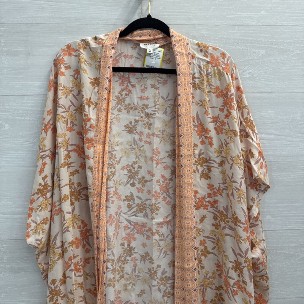 Heyson Orange/ White Print Kimono Top Medium