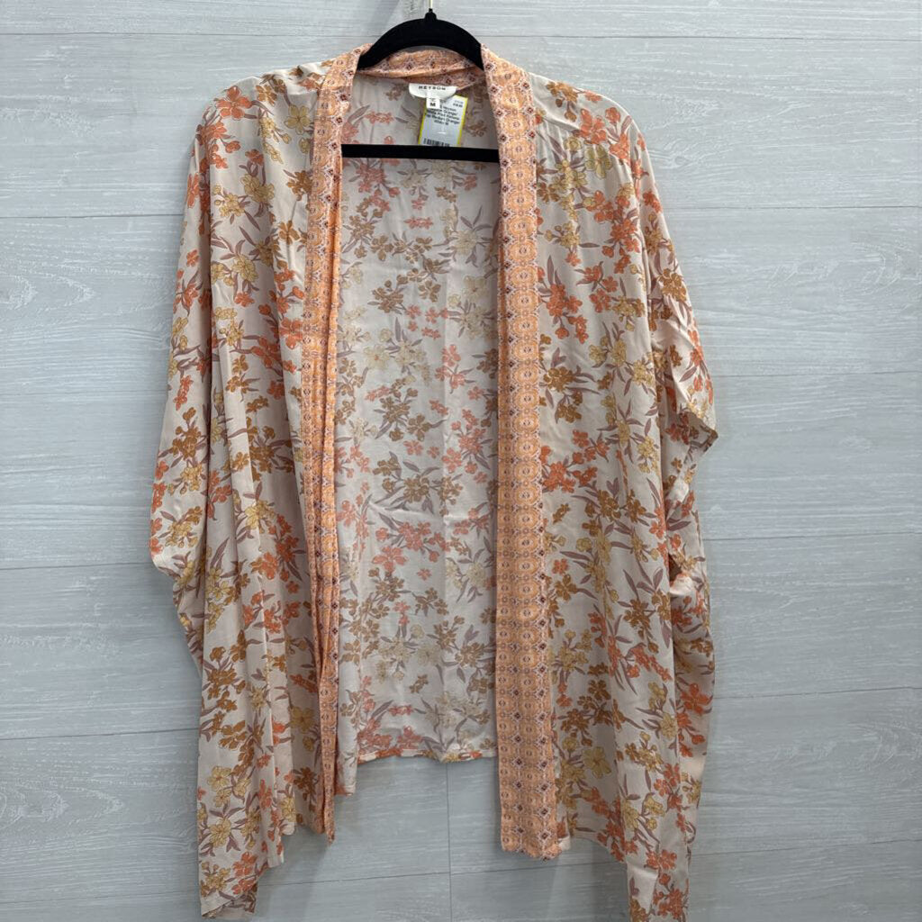 Heyson Orange/ White Print Kimono Top Medium