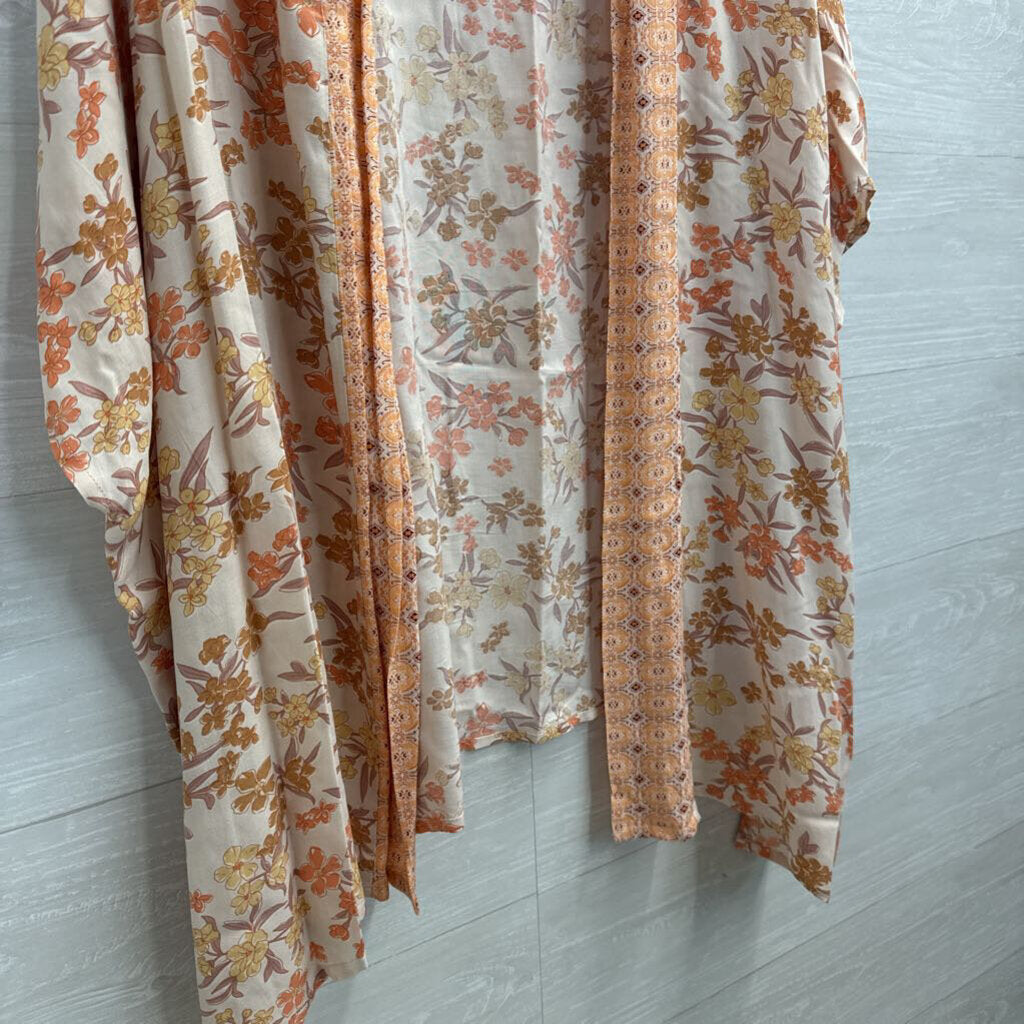 Heyson Orange/ White Print Kimono Top Medium