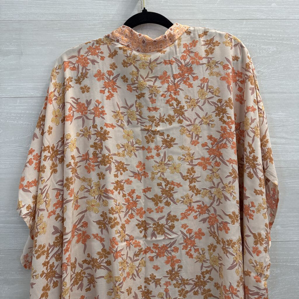 Heyson Orange/ White Print Kimono Top Medium