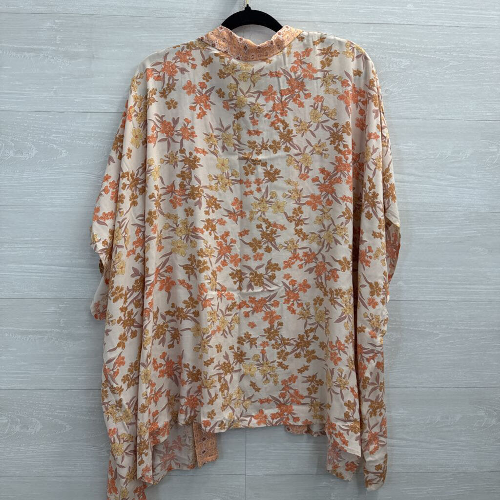 Heyson Orange/ White Print Kimono Top Medium