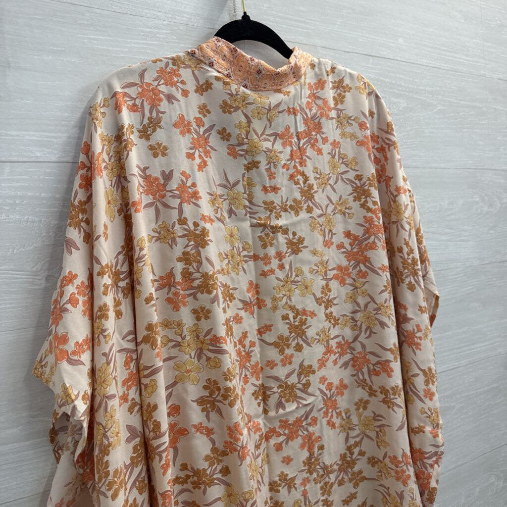 Heyson Orange/ White Print Kimono Top Medium