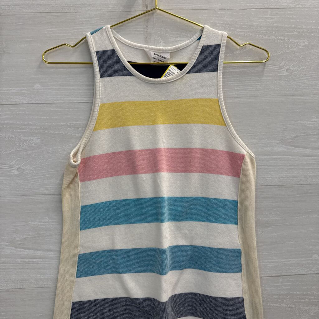 Splendid x Gray Malin White/ Multi Striped Sleeveless Dress Extra Small