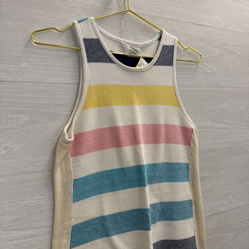 Splendid x Gray Malin White/ Multi Striped Sleeveless Dress Extra Small