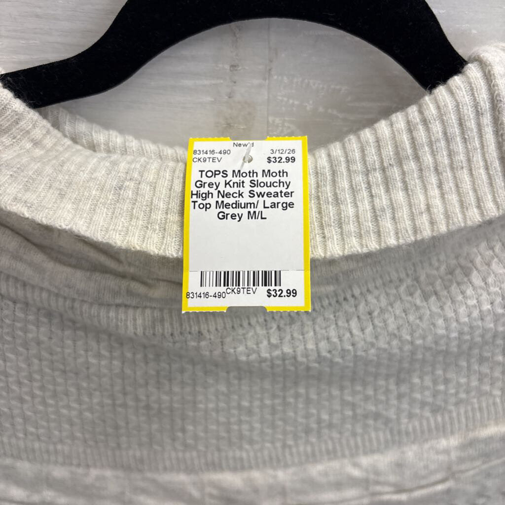 Moth Grey Knit Slouchy High Neck Sweater Top Medium/ Large
