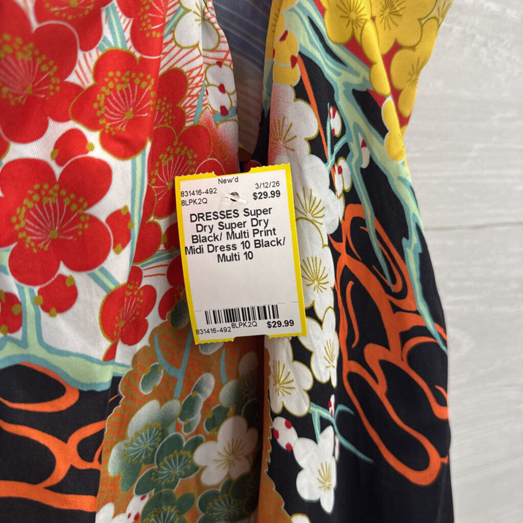 Super Dry Black/ Multi Print Midi Dress 10