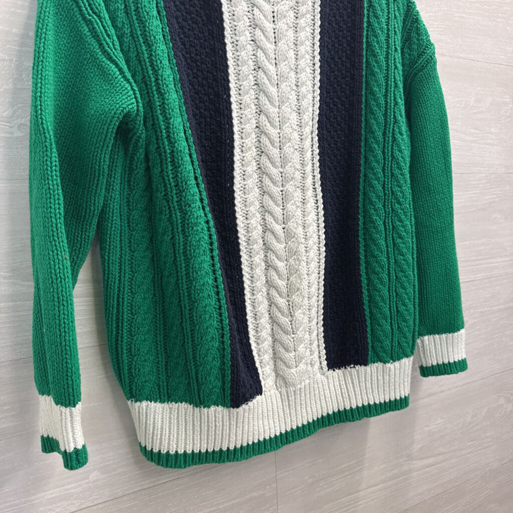 ESprit Green/ Navy/ White Cable Knit Sweater Small