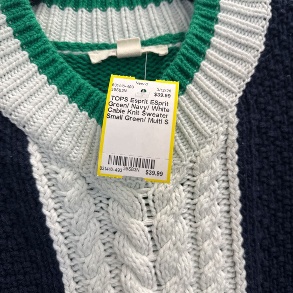 ESprit Green/ Navy/ White Cable Knit Sweater Small