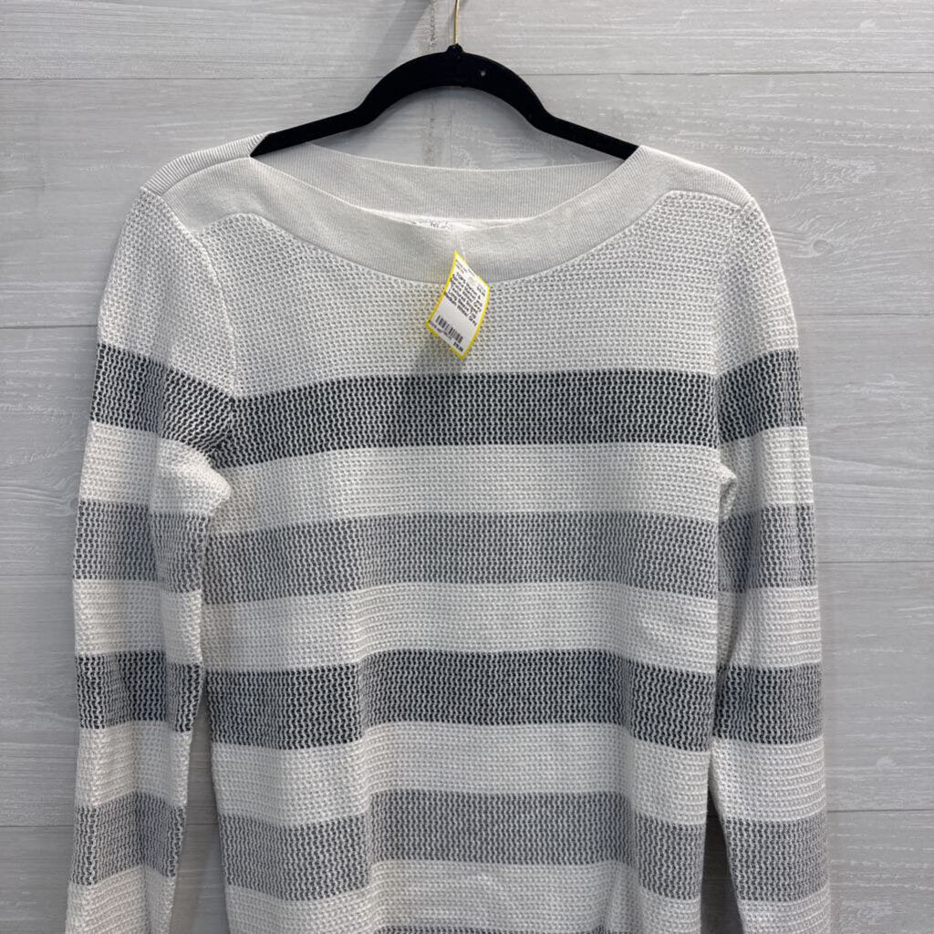Market and Spruce White/ Grey Textured Striped Long Sleeve Top Medium