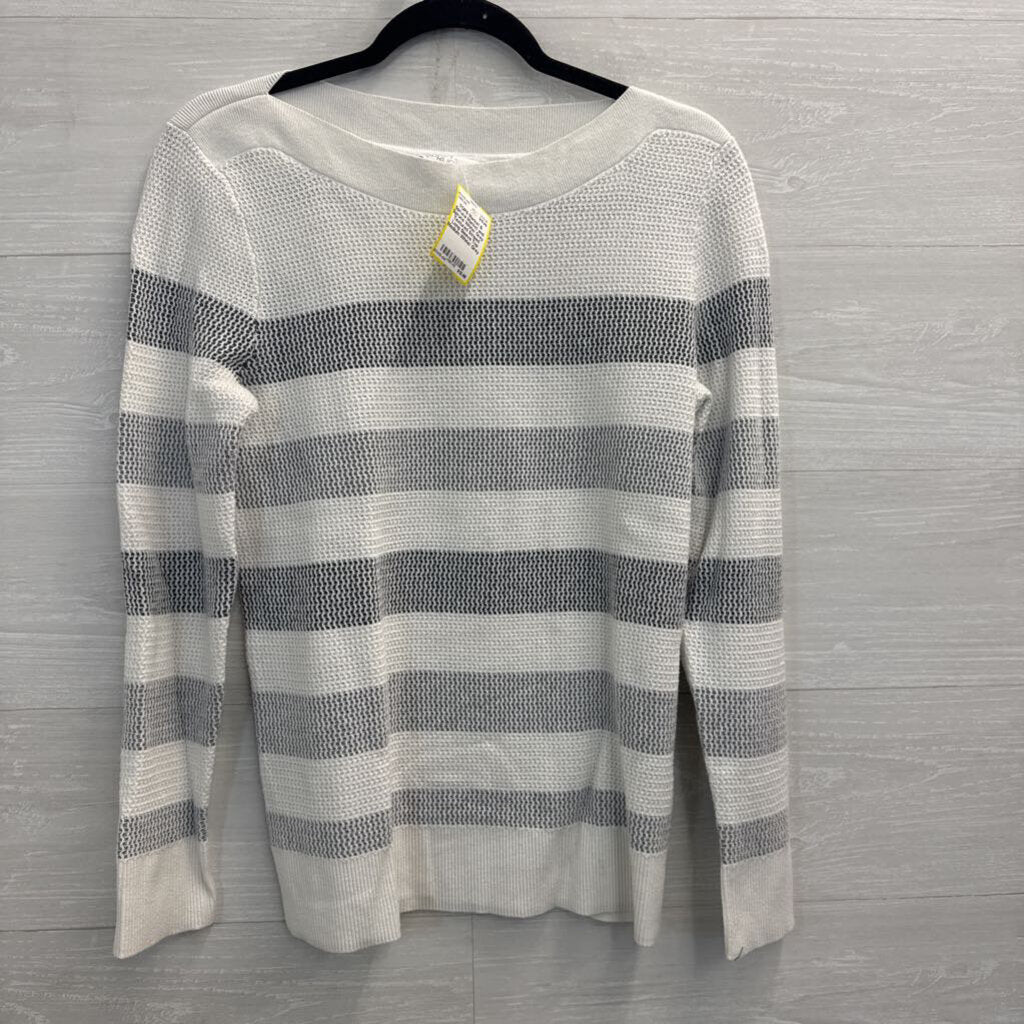 Market and Spruce White/ Grey Textured Striped Long Sleeve Top Medium