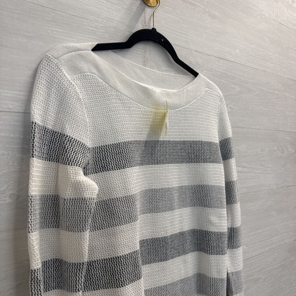 Market and Spruce White/ Grey Textured Striped Long Sleeve Top Medium