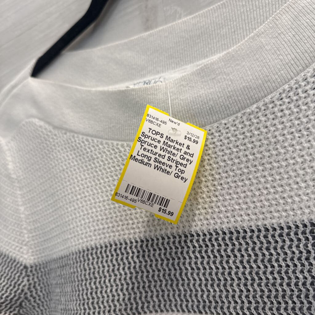 Market and Spruce White/ Grey Textured Striped Long Sleeve Top Medium