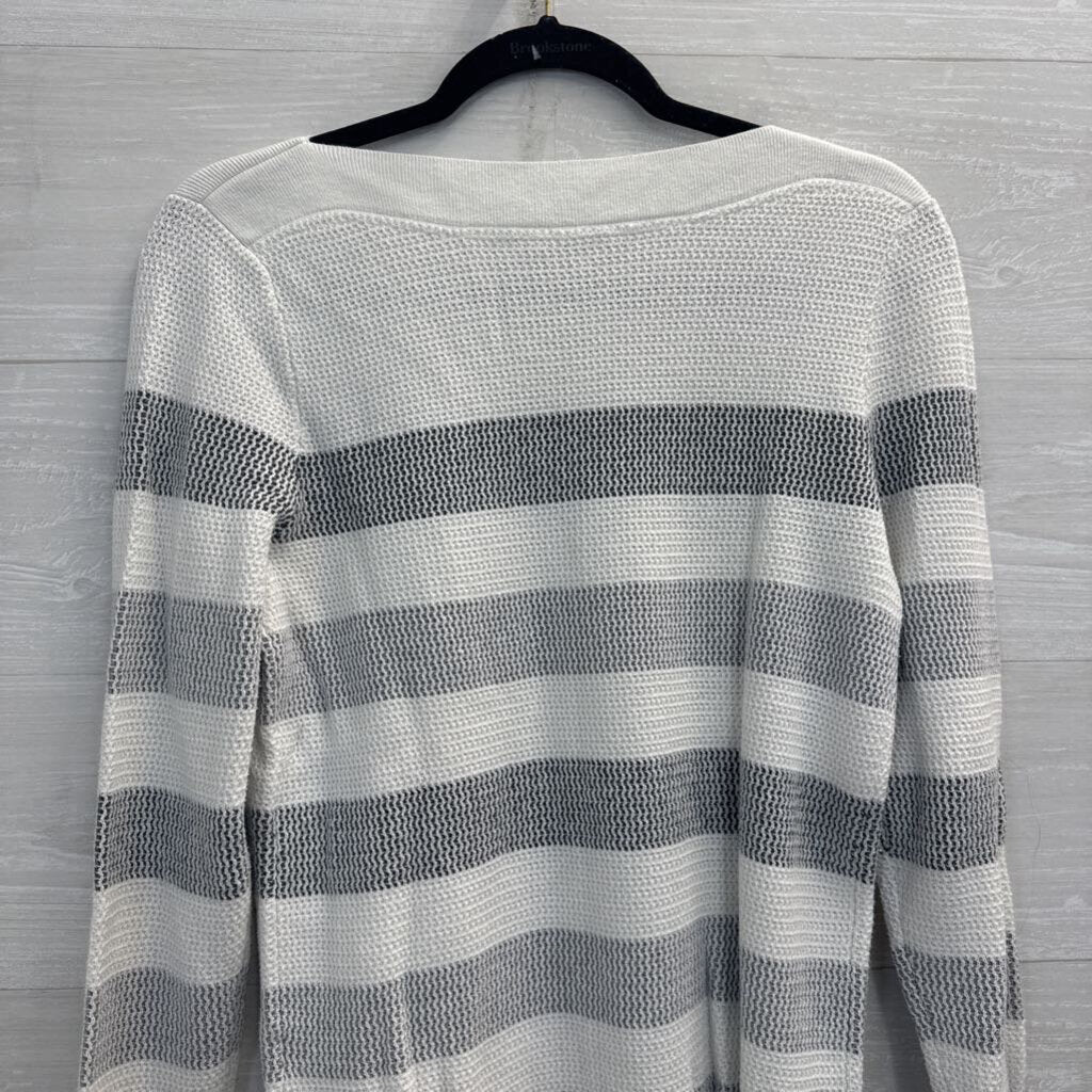 Market and Spruce White/ Grey Textured Striped Long Sleeve Top Medium