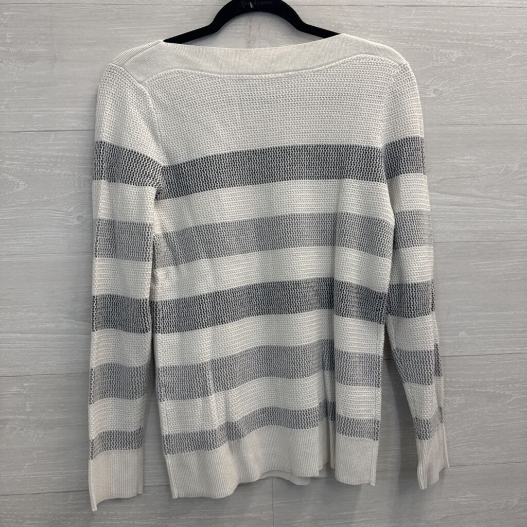 Market and Spruce White/ Grey Textured Striped Long Sleeve Top Medium